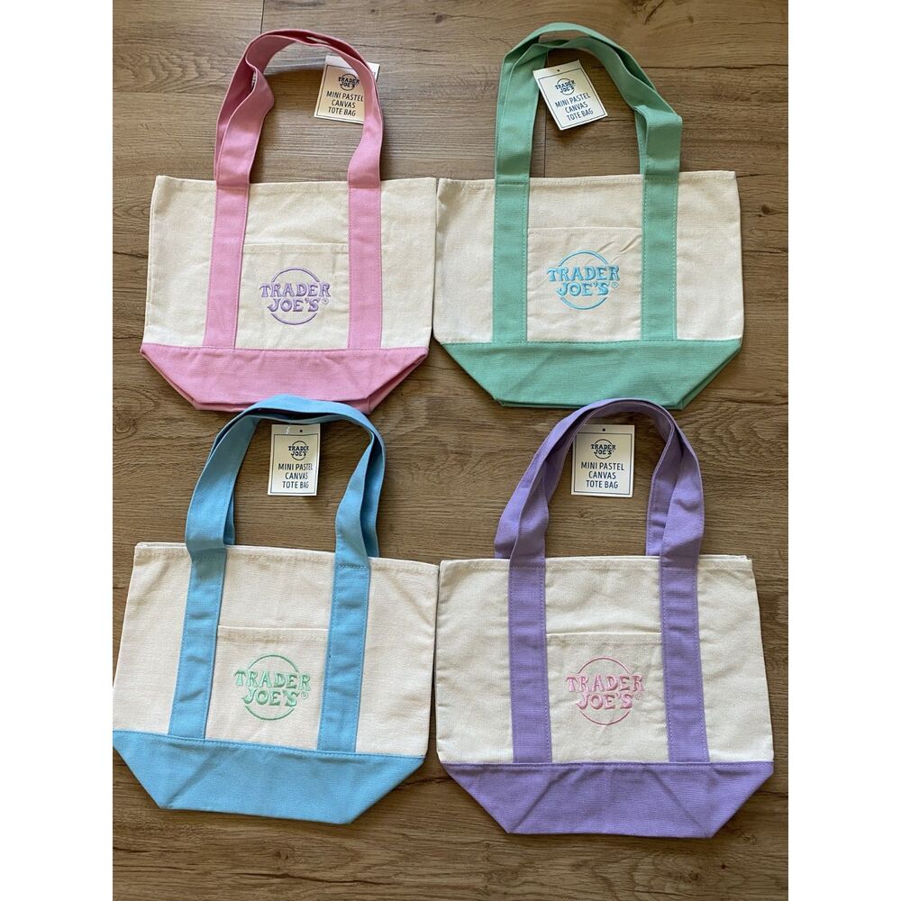 Trader Joe's Mini Canvas Tote Bag Set of 4 NWT Pastels